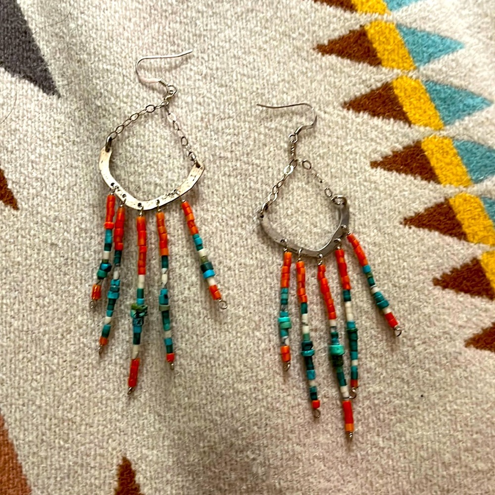Sterling turquoise beaded dangle earrings